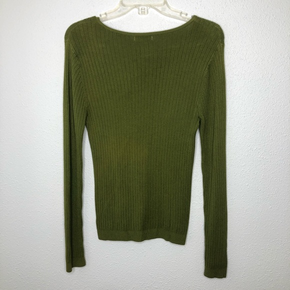 Mizaro Vneck Green Rib Knit Sweater - Picture 4 of 6